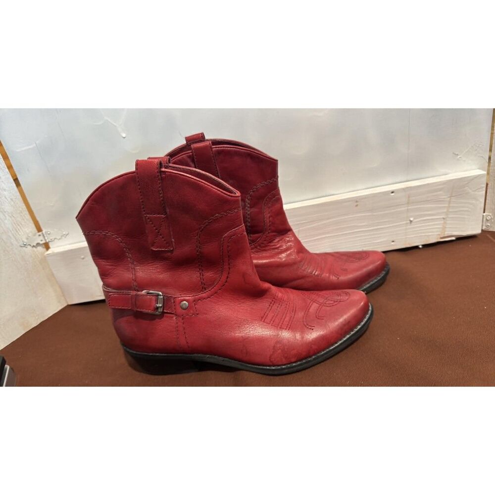 Franco Santo Boots Red Leather Western Boots Ankle  Size 8.5